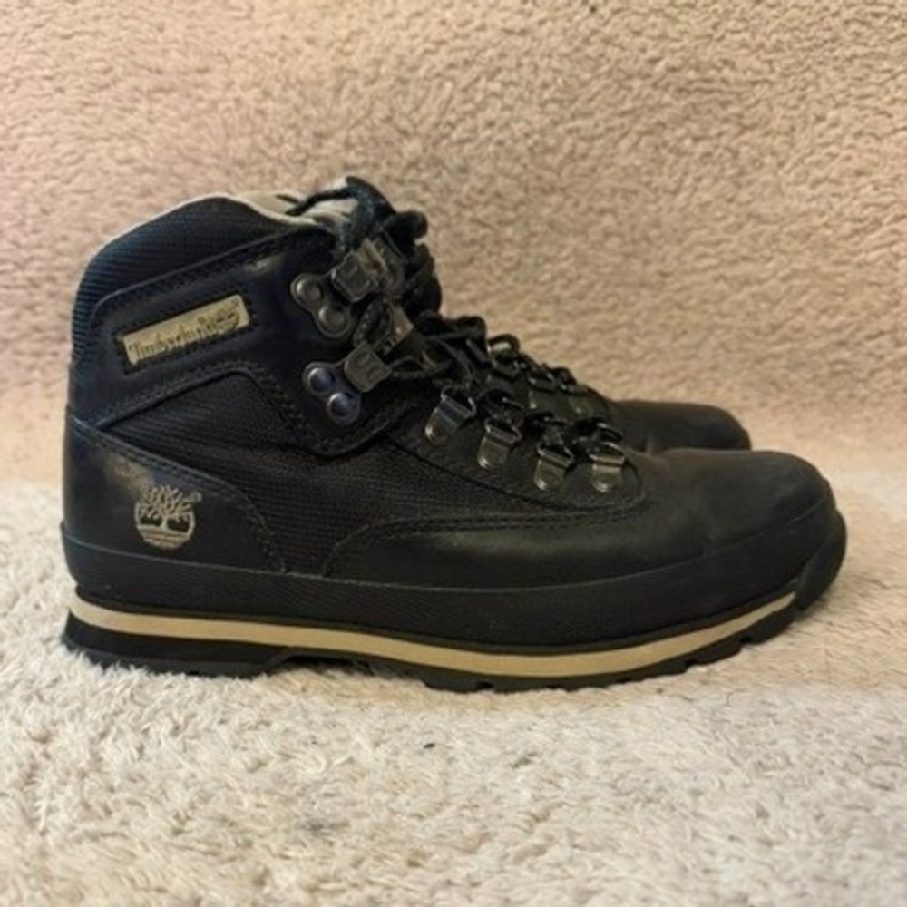Timberland Euro Hiker Black Leather Textile Hiking Boots Womens 7.5M 85629